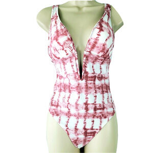 Bar III Swimsuit Medium Purple Tie Dye One Piece Plunge Lined Cups Womens Size